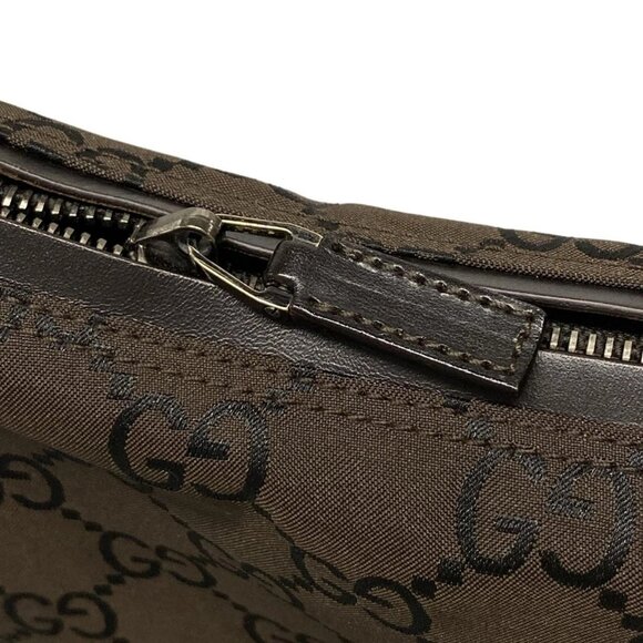 Auth GUCCI GG 13730 Dark Brown Black Nylon Leather Handbag - Picture 11 of 16